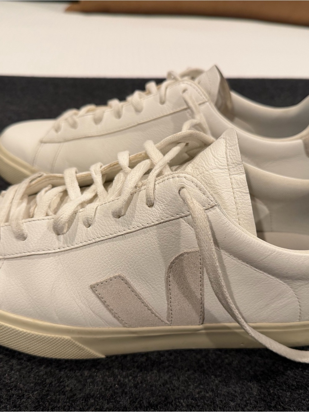 Veja Men's Low-Top Sneakers in Off-White with Light Beige V Logo